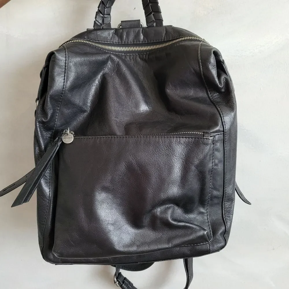 Lucky Brand Women's Black Leather Small Medium Backpack Purse Braided Hook Boho